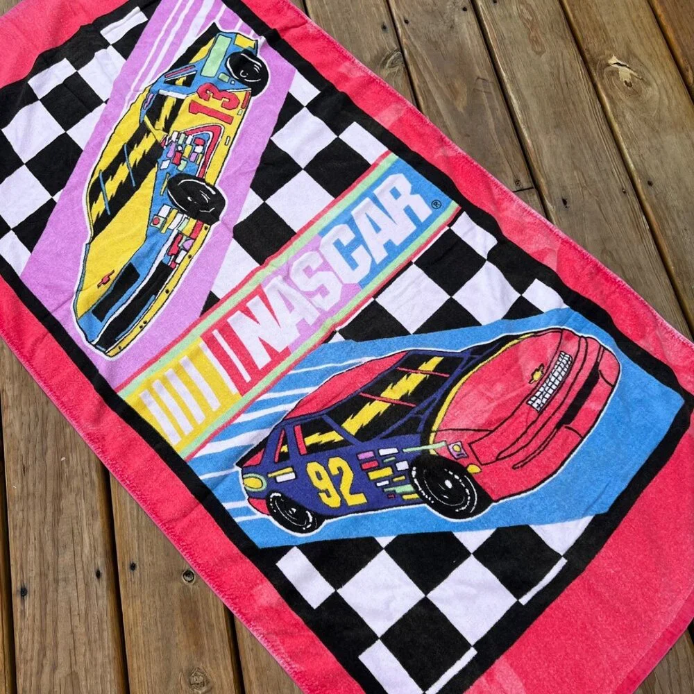 Vintage Jay Franco Nascar Beach Towel Red Race Cars